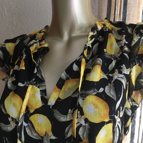 EUC White House Black Market Black Mesh Ruffle Lemon Top S - Picture 7 of 9